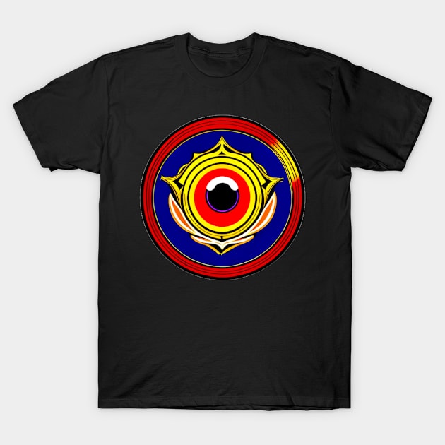 Mystical Oracle: The All-Seeing Eye Amidst Vibrant Flames T-Shirt by HIghlandkings